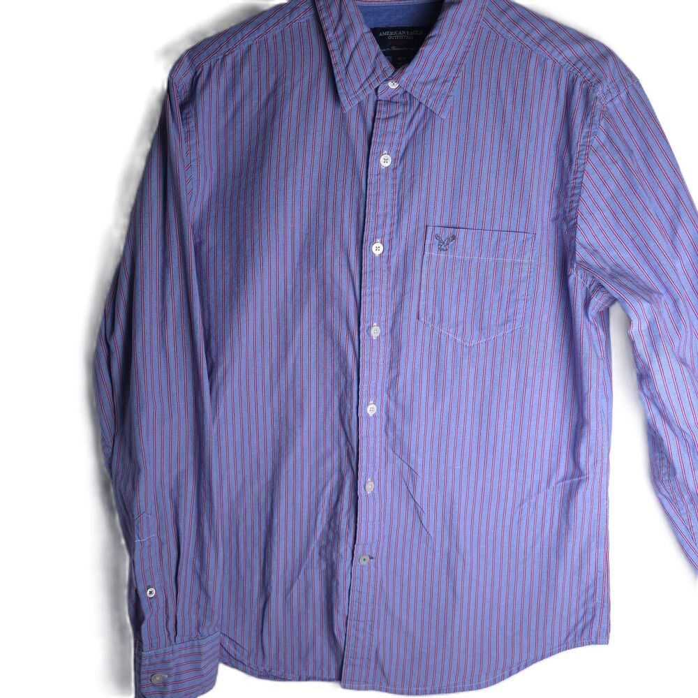 American Eagle Outfitters Mens Shirt Medium Blue Red Striped Athletic Fit